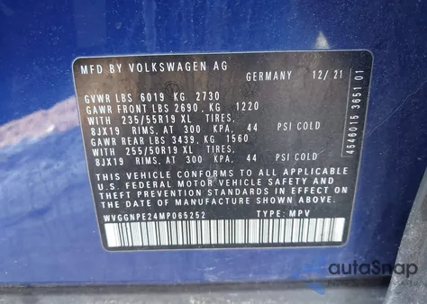 2021 Volkswagen Id.4 Awd Pro S из США, поврежденный, VIN WVGGNPE24MP065252